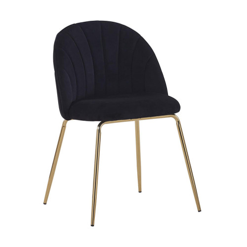 Luxurry leisure black velvet dining cafe chair with golden metal legs