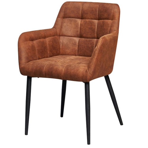 Luxurious and sophisticated Brown Fabric Dining Armchair with Metal Legs