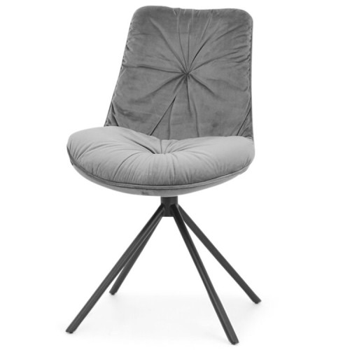 Stylish luxury warm grey tufted velvet dining chair with metal stand