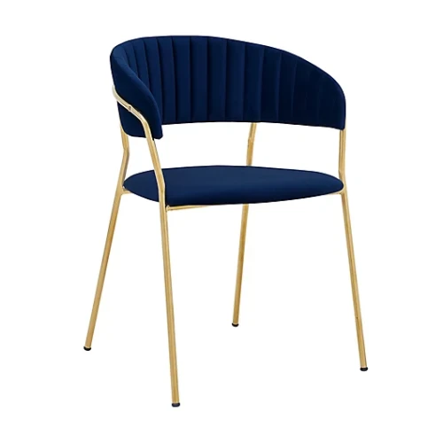 Navy Blue Velvet Armchair with Golden Metal Legs