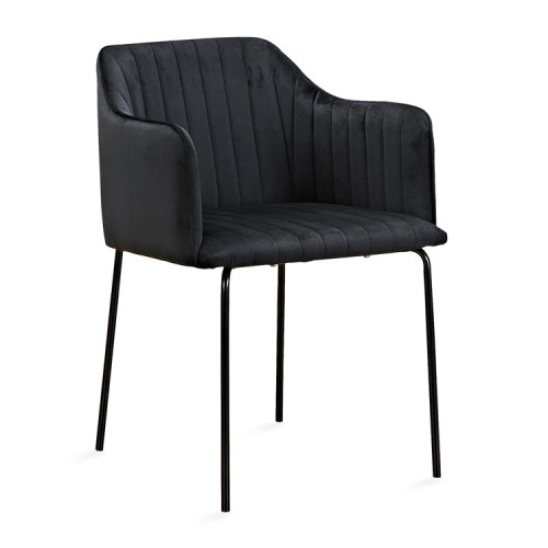 Luxurious sophisticated black velvet dining chair with armrest