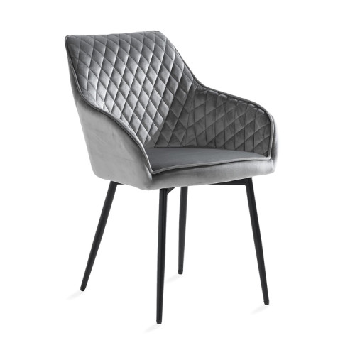 Sophisticated and elegant Light Grey Velvet Dining Chair with Metal Legs and Armrests