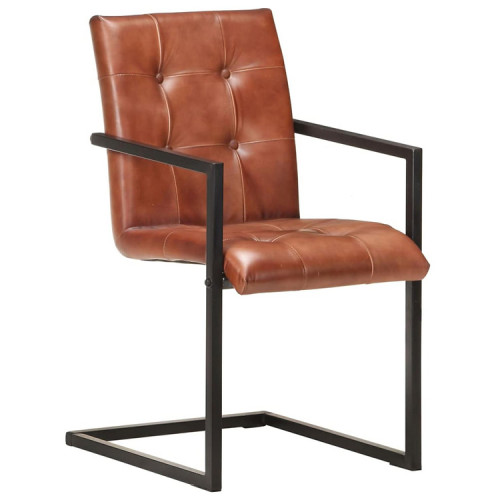 Industrial Style Brown Faux Leather Dining Armchair with a Metal Frame