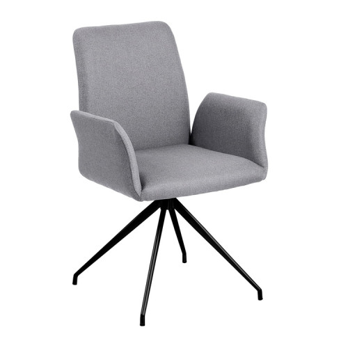 High back light grey fabric armchair with metal stand