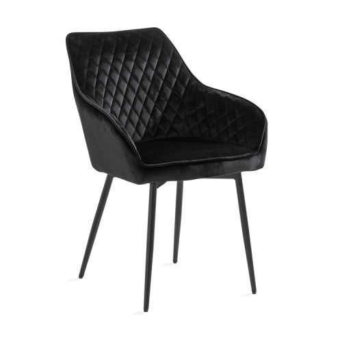 Sophisticated and elegant Black Velvet Dining Chair with Metal Legs and Armrests