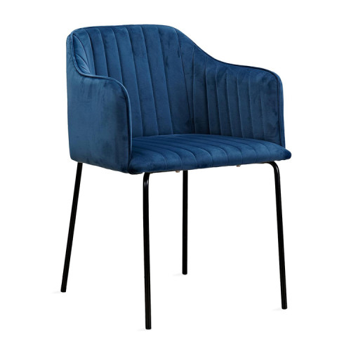 Luxurious Blue Velvet Dining Chair with Metal Legs and Armrest 