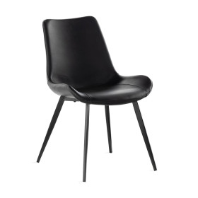 Stylish and Sleek Black Faux Leather Dining Chair with Metal Legs