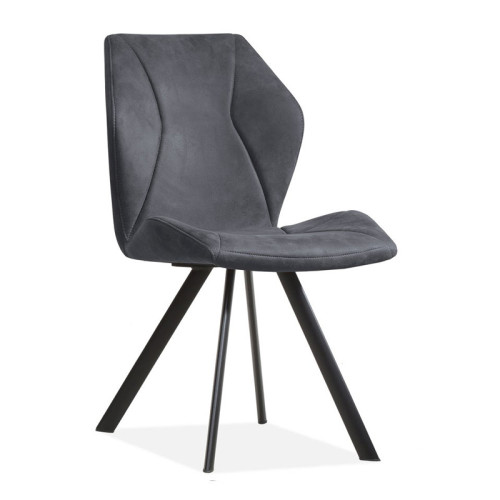 Curved Back Dark Grey Upholstered Dining Chair with Metal Legs