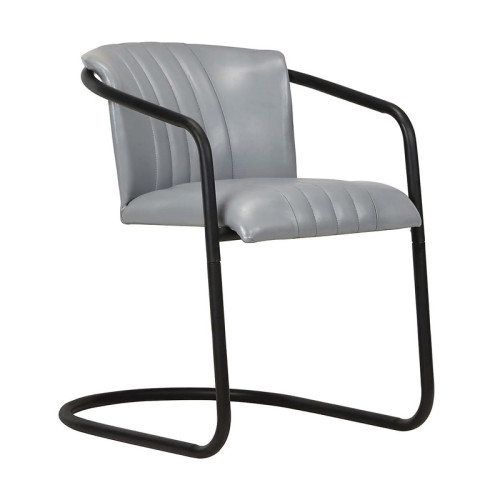 Grey Faux Leather Dining Armchair with Metal Frame