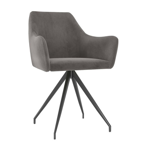 Dark Grey Fabric Swivel Armchair with Metal Legs