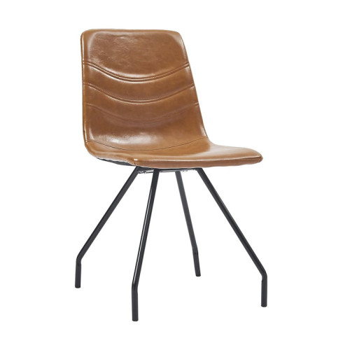 Brown Faux Leather Dining Chair with Metal Legs 