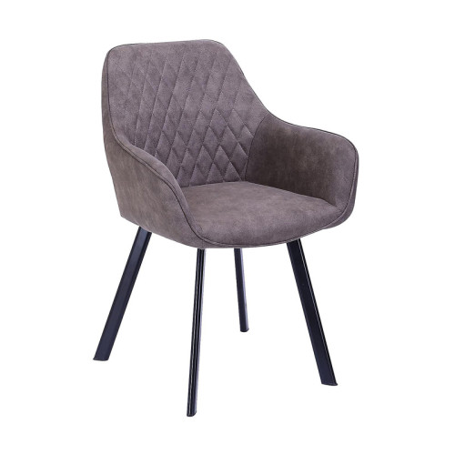 Sleek and stylish grey upholstered dining armchair with metal legs