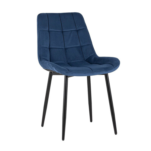 Dark Blue Velvet Dining Chair with Curved Back and Metal Legs