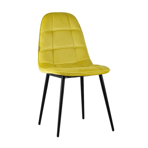 Exquisite yellow velvet dining chair with sleek metal legs