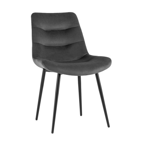 Dark Grey Velvet Dining Chair with Metal Legs
