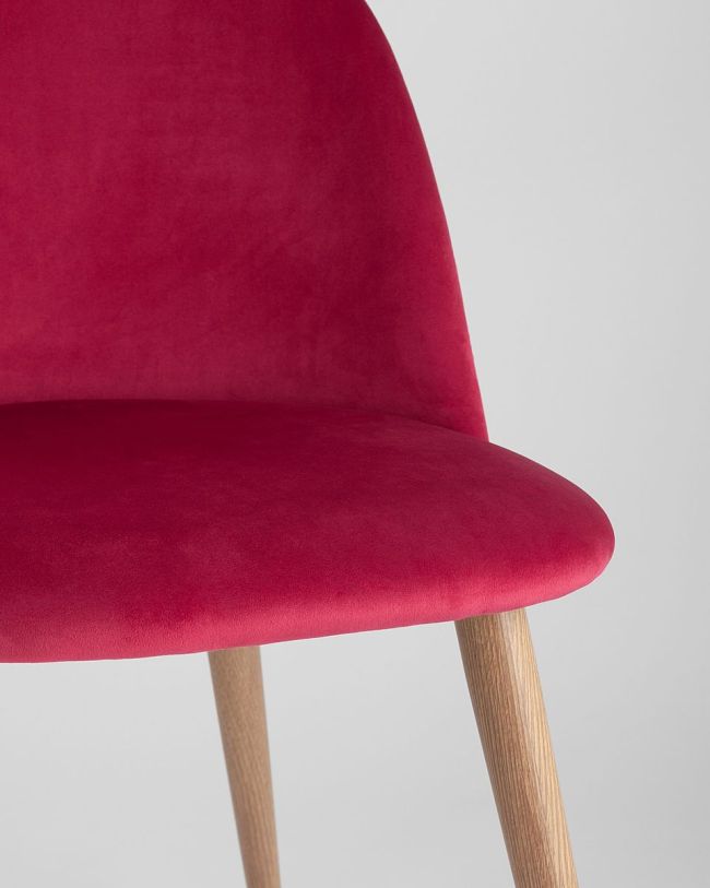 Hot sale red velvet dining cafe chair with metal legs