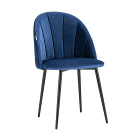 Contemporary navy blue velvet dining chair with metal legs