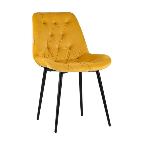Yellow Velvet Tufted Dining Chair with Curved Back and Metal Legs
