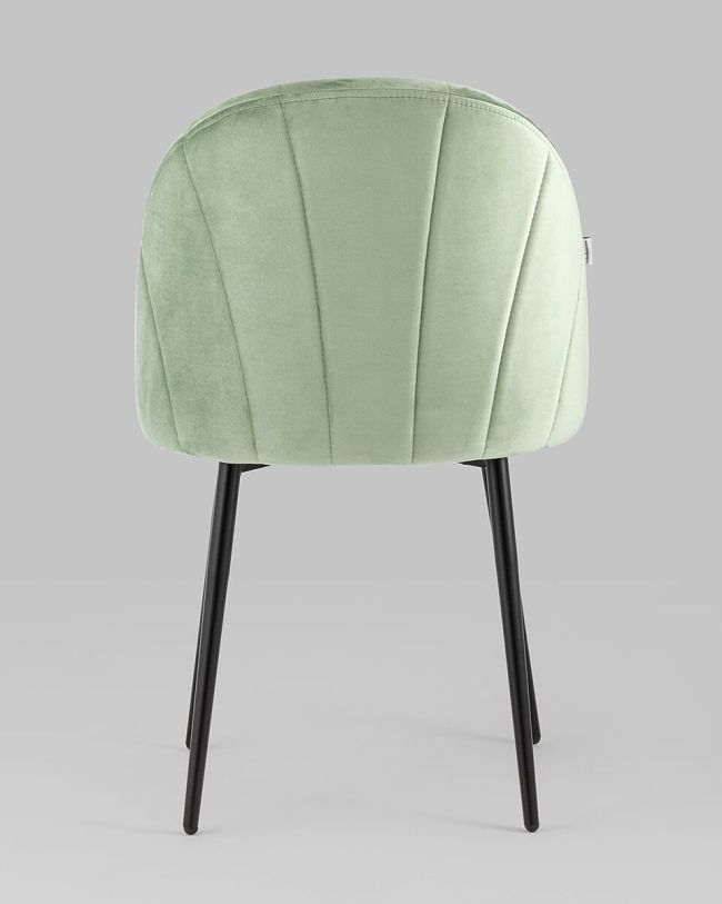 Light Green Velvet Dining Chair with Vertical Lines and Metal Legs