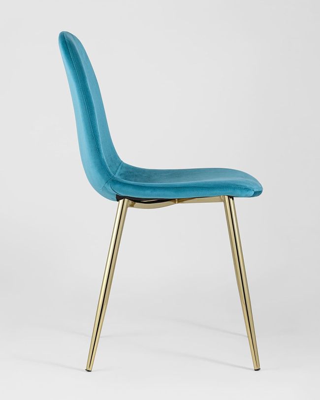 Turquoise Velvet Dining Chair with Golden Metal Legs