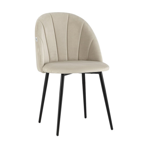 Beige Velvet Dining Chair with Vertical Lines and Metal Legs