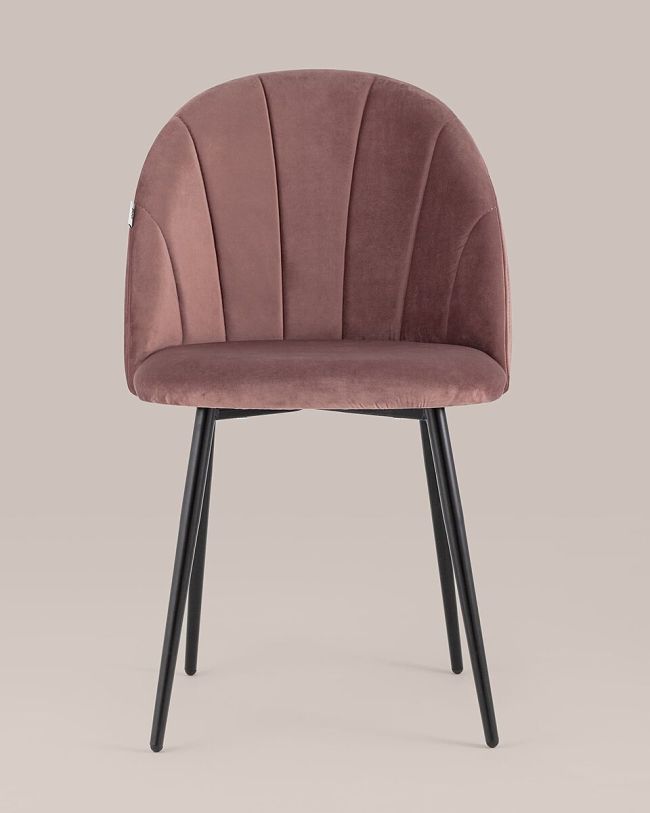 Contemporary dusty pink velvet dining chair with metal legs