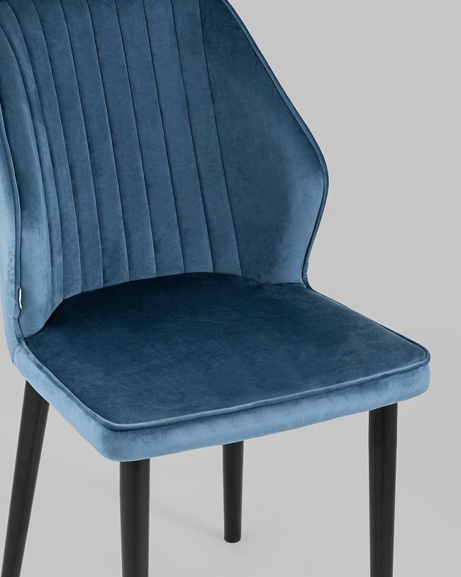 Dark blue velvet dining chair with elegant metal legs