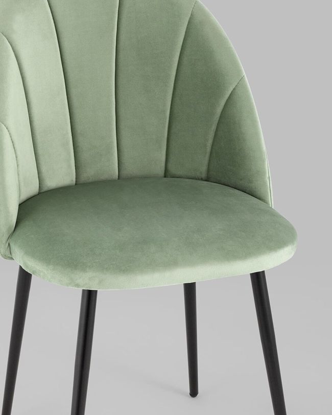 Light Green Velvet Dining Chair with Vertical Lines and Metal Legs