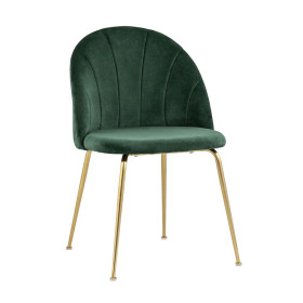Forest Green Velvet Dining Chair with Vertical Lines and Golden Metal Legs