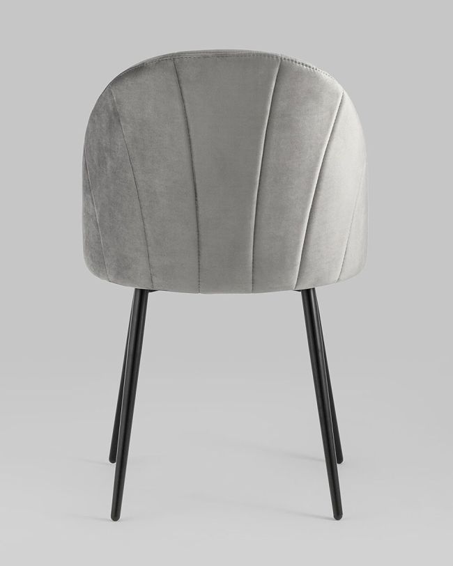 Dark Grey Velvet Dining Chair with Vertical Lines and Metal Legs