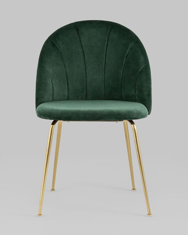 Forest Green Velvet Dining Chair with Vertical Lines and Golden Metal Legs