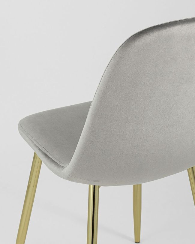 Dark Grey Velvet Dining Chair with Golden Metal Legs