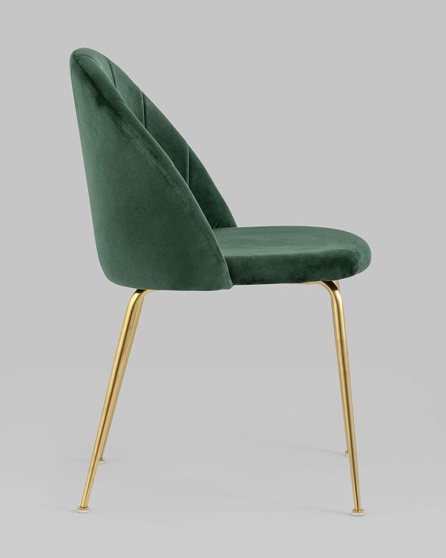 Forest Green Velvet Dining Chair with Vertical Lines and Golden Metal Legs