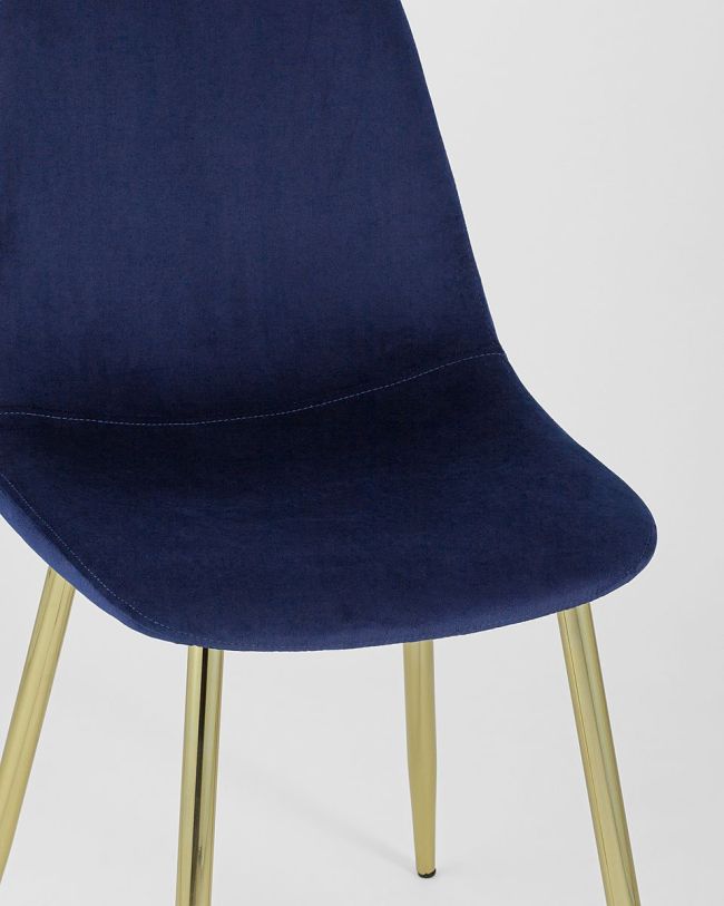 Navy Blue Velvet Dining Chair with Golden Metal Legs