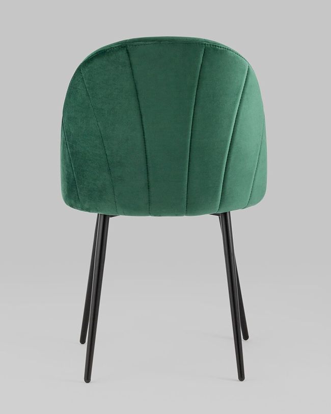 Forest Green Velvet Dining Chair with Vertical Lines and Metal Legs