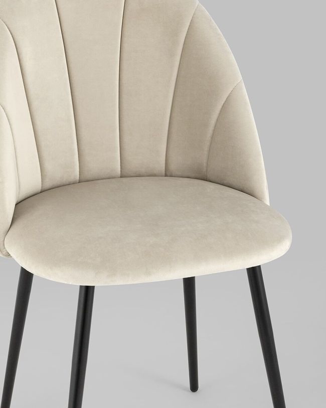 Beige Velvet Dining Chair with Vertical Lines and Metal Legs