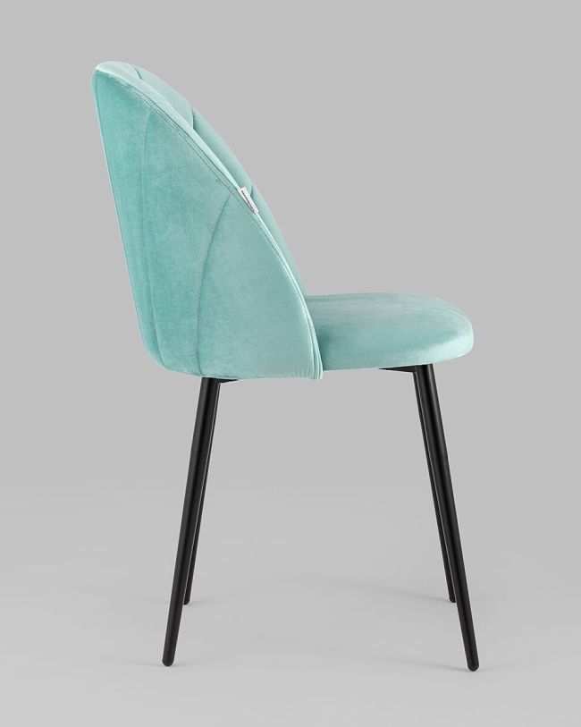 Teal Velvet Dining Chair with Vertical Lines and Metal Legs