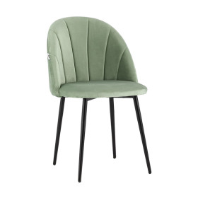 Light Green Velvet Dining Chair with Vertical Lines and Metal Legs