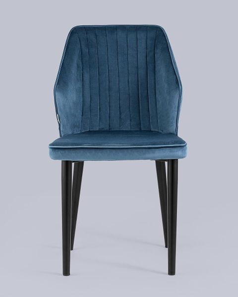 Dark blue velvet dining chair with elegant metal legs