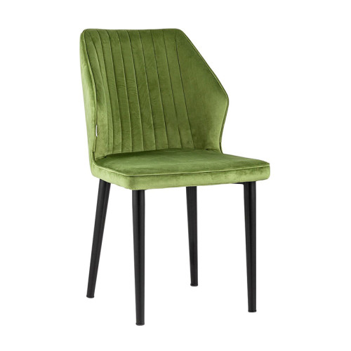 Curved back green velvet dining chair with metal legs