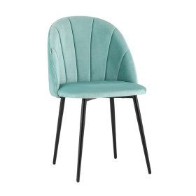 Teal Velvet Dining Chair with Vertical Lines and Metal Legs
