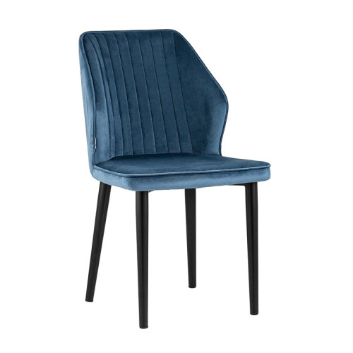 Dark blue velvet dining chair with elegant metal legs