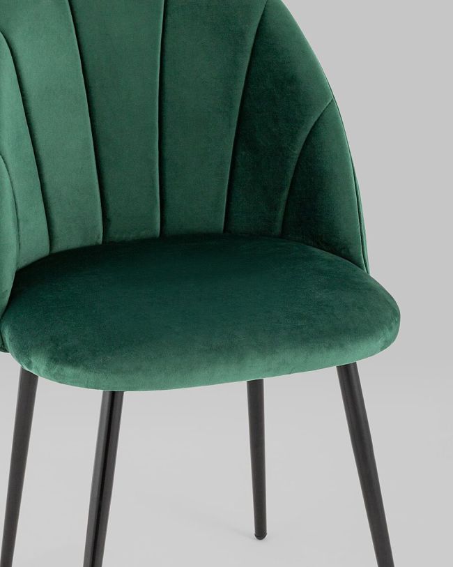 Forest Green Velvet Dining Chair with Vertical Lines and Metal Legs