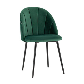 Forest Green Velvet Dining Chair with Vertical Lines and Metal Legs