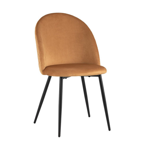 brown velvet dining chair with sleek metal legs