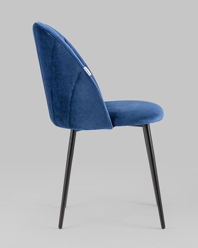 Contemporary navy blue velvet dining chair with metal legs
