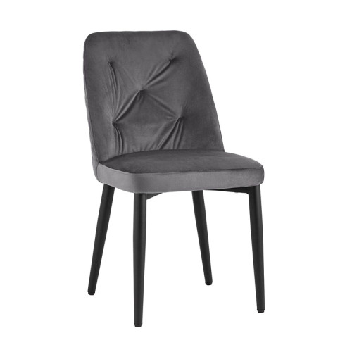 Stylish and elegant dark grey tufted velvet dining chair with metal legs