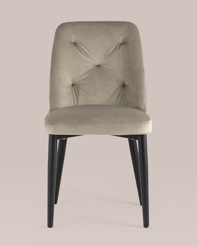 Luxurious and stylish light grey tufted velvet dining chair with metal legs