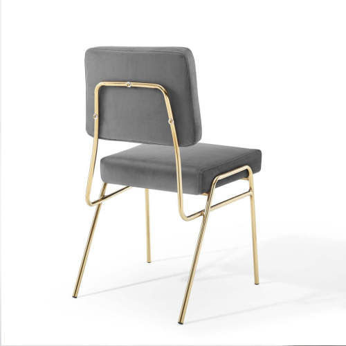 Grey Velvet Dining Chair with Golden Metal Legs