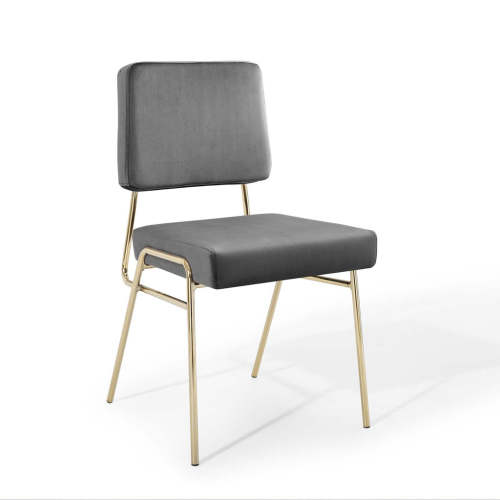 Grey Velvet Dining Chair with Golden Metal Legs